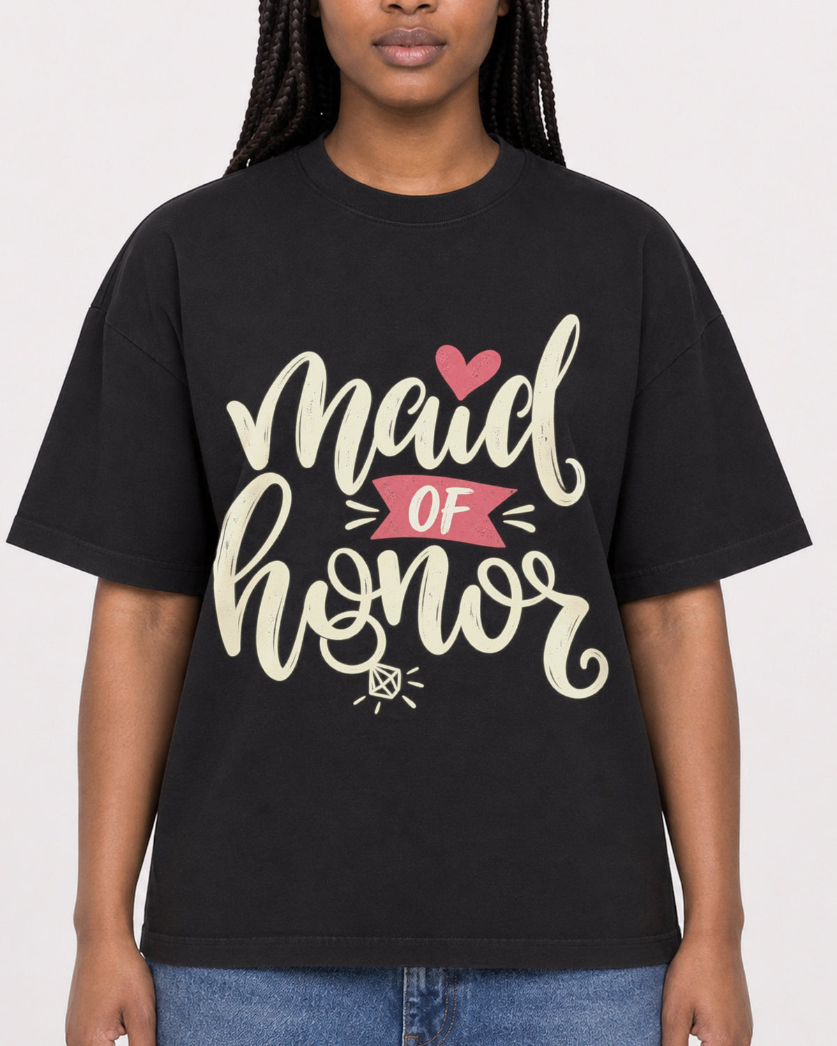 Mockup Boxy Heavyweight Tee Black female close-up 04