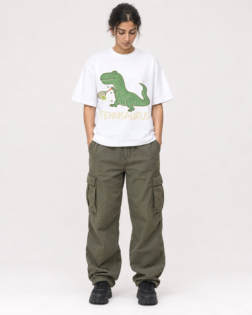 Mockup Boxy Heavyweight Tee White female full-body 17