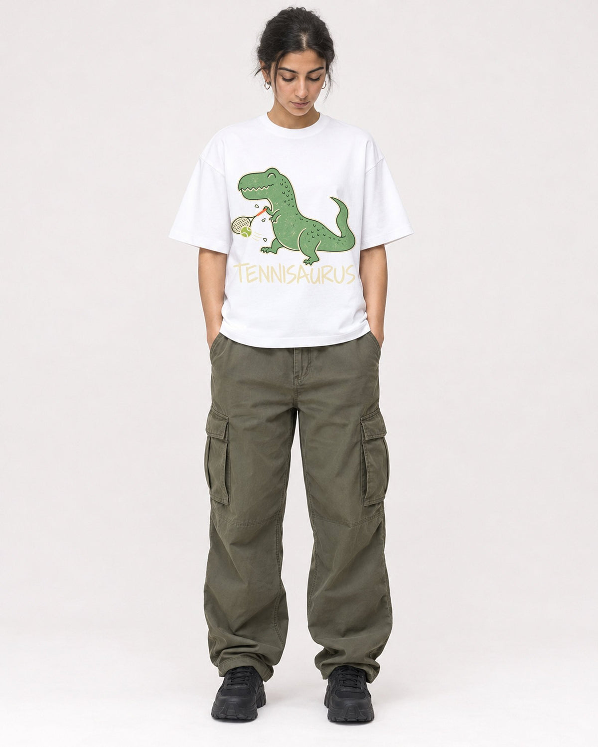 Mockup Boxy Heavyweight Tee White female full-body 17