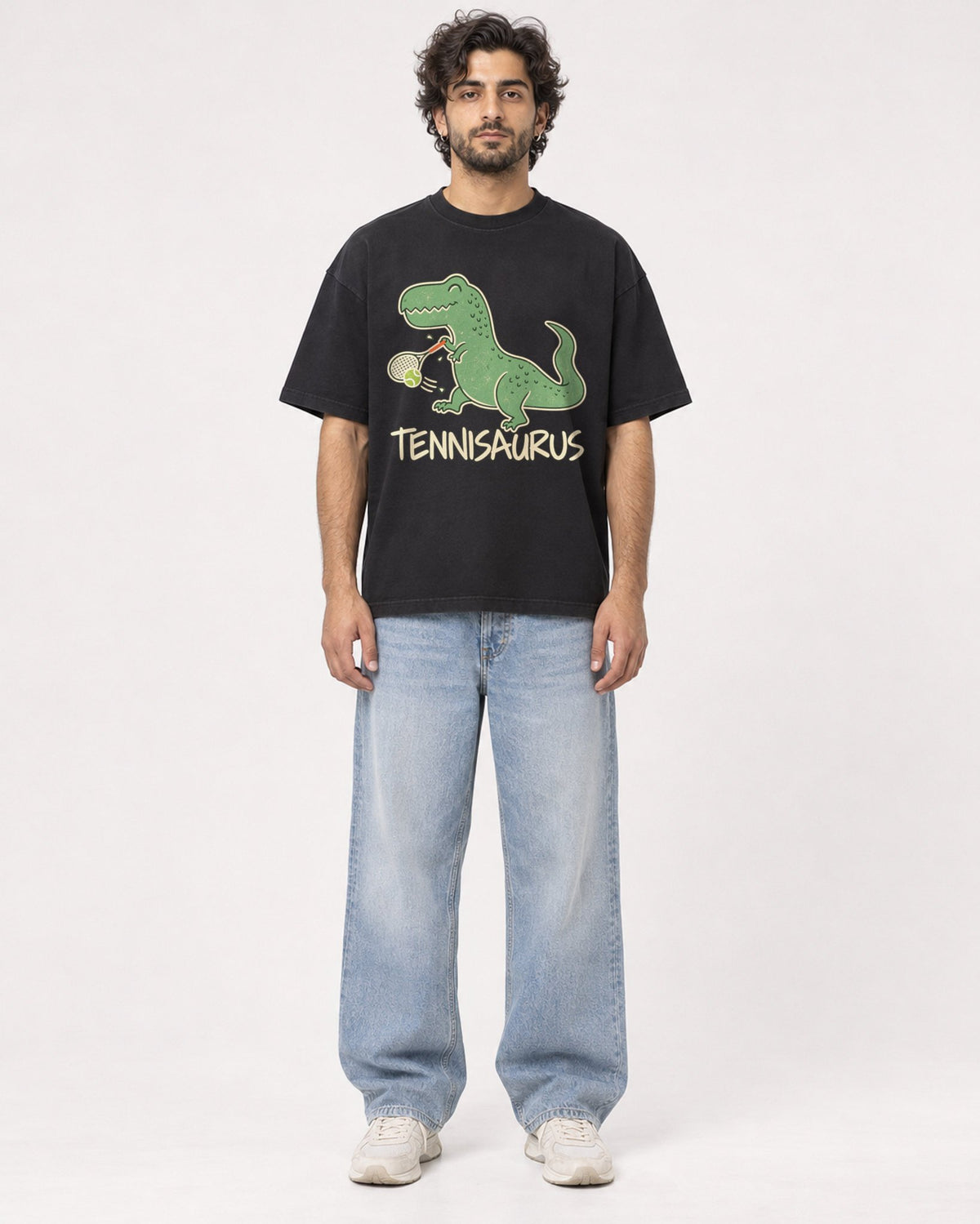 Mockup Boxy Heavyweight Tee Black male full-body 17
