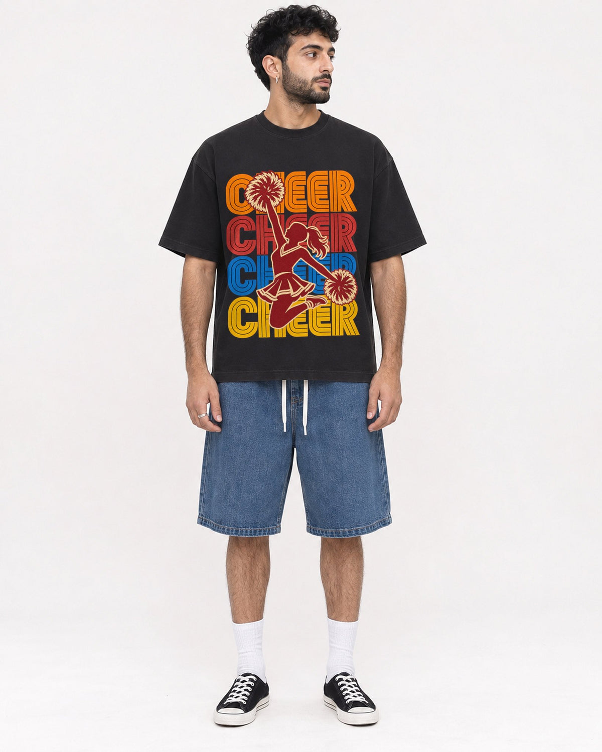 Mockup Boxy Heavyweight Tee Black male full-body 07