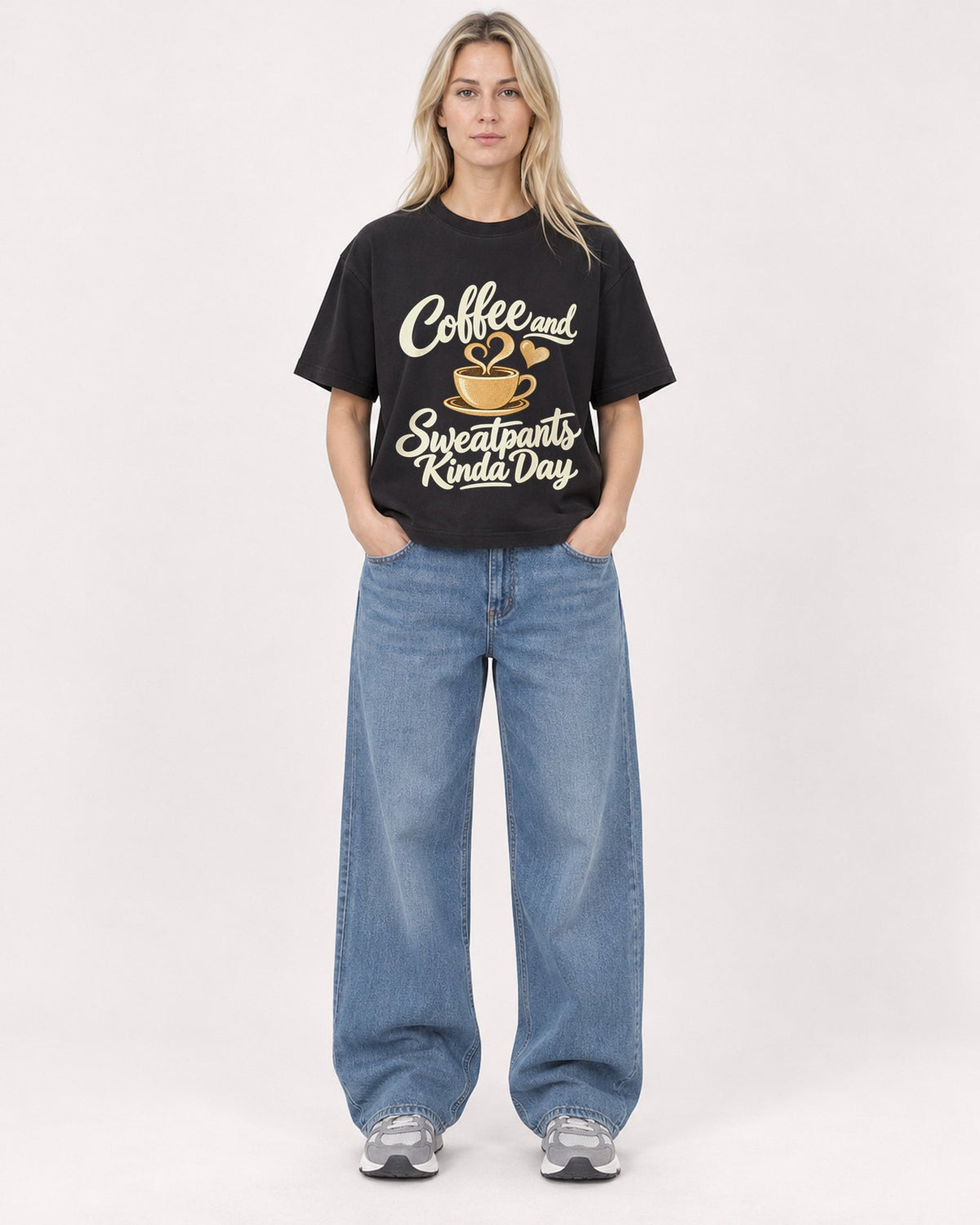 Mockup Boxy Heavyweight Tee Black female full-body 08