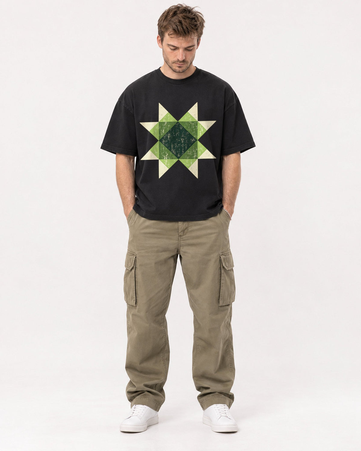 Mockup Boxy Heavyweight Tee Black male full-body 08