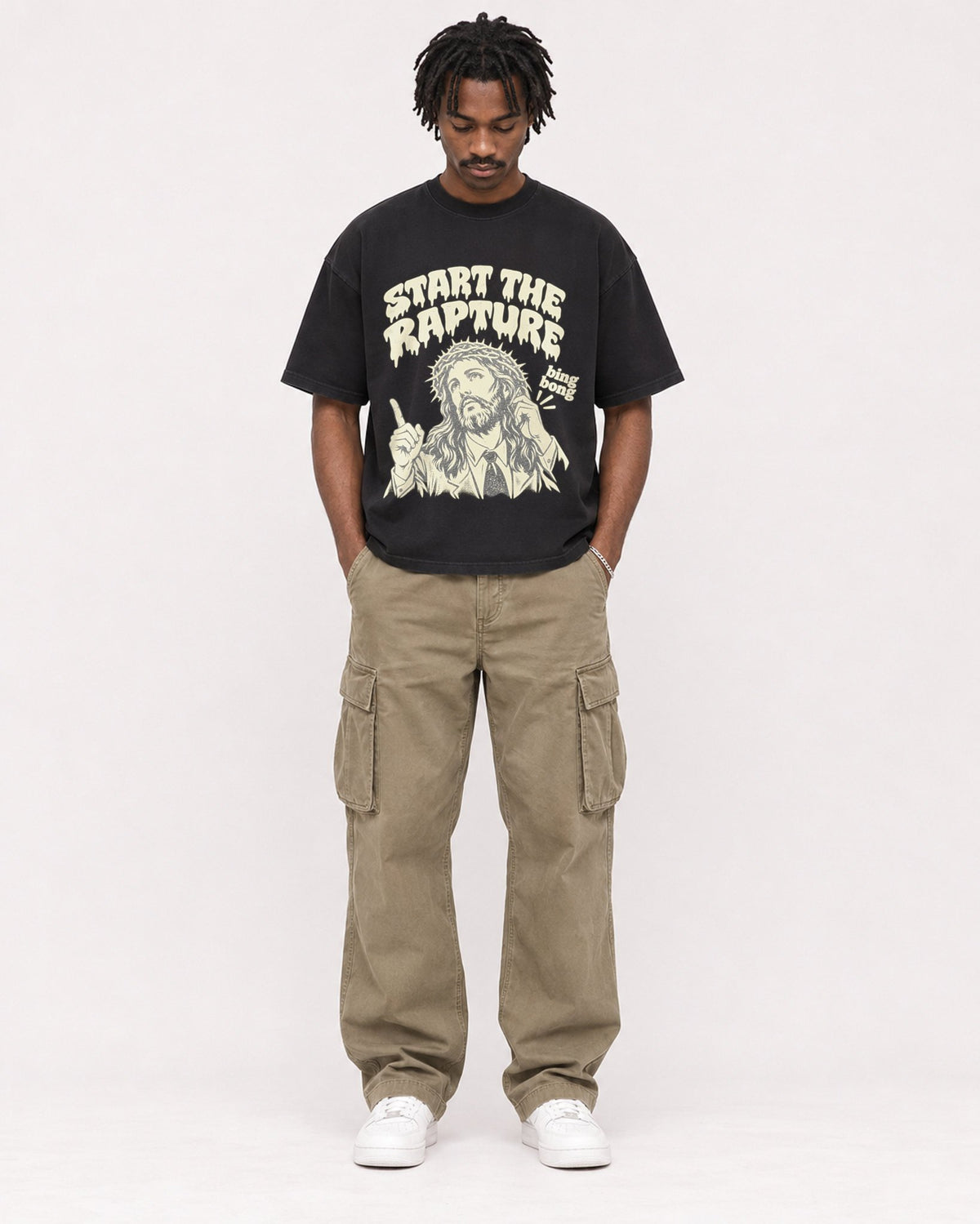 Mockup Boxy Heavyweight Tee Black male full-body 04