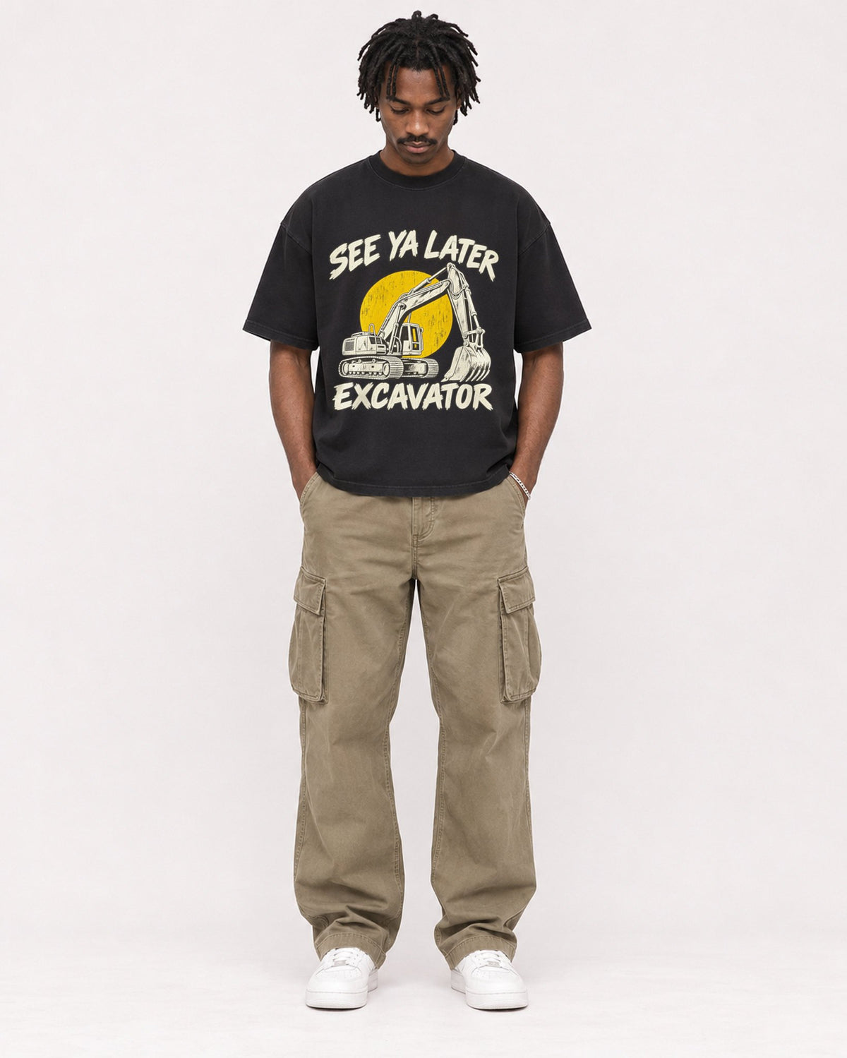 Mockup Boxy Heavyweight Tee Black male full-body 04