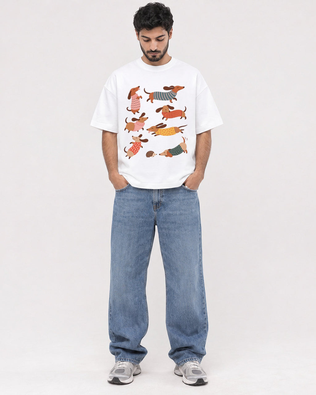 Mockup Boxy Heavyweight Tee White male full-body 07