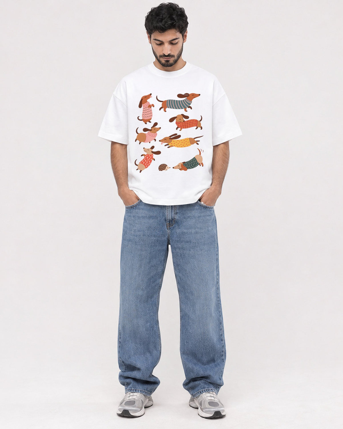 Mockup Boxy Heavyweight Tee White male full-body 07