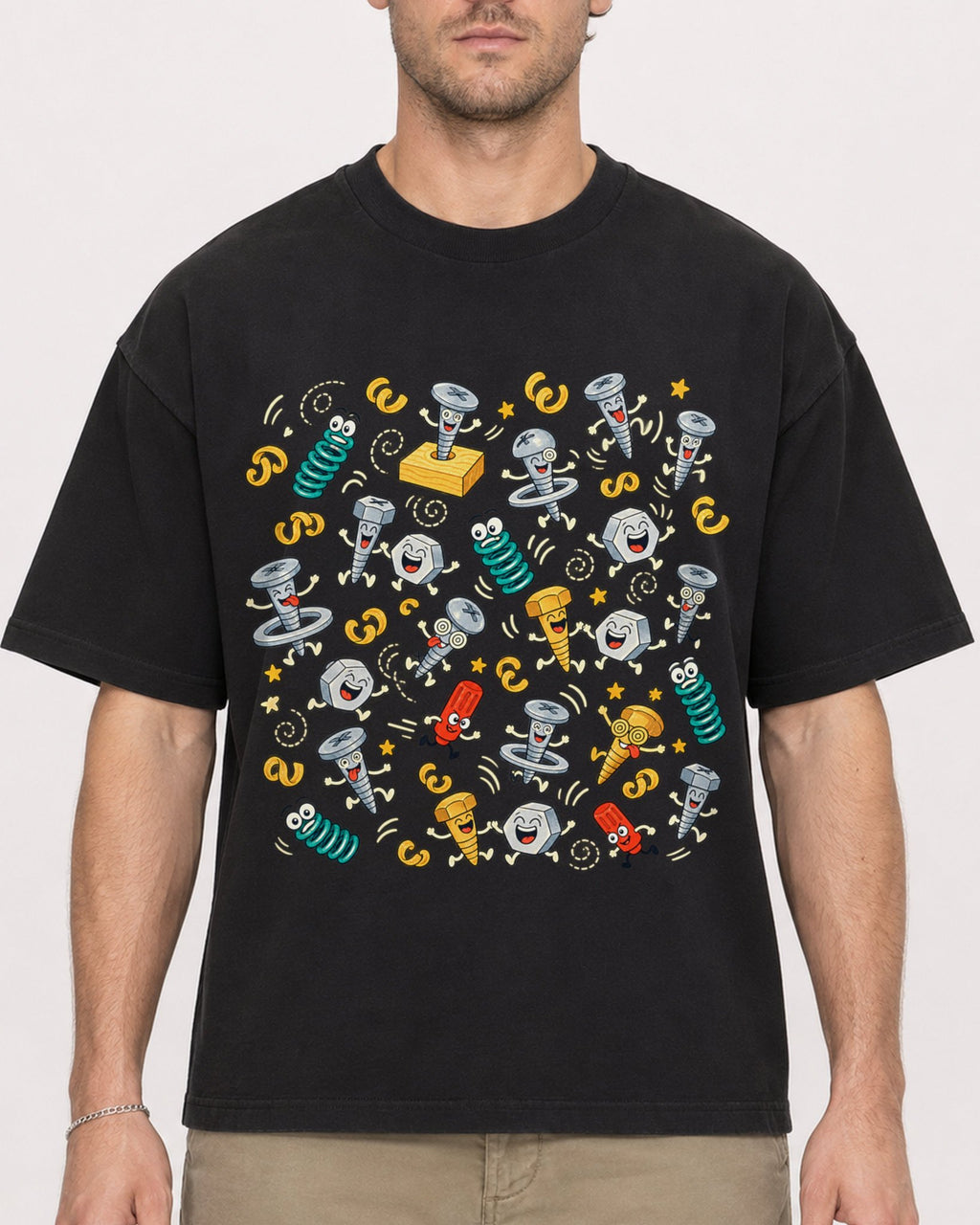 Mockup Boxy Heavyweight Tee Black male close-up 08