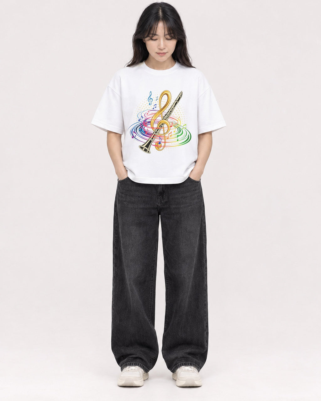 Mockup Boxy Heavyweight Tee White female full-body 13
