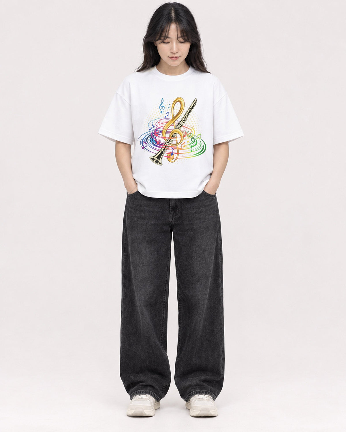 Mockup Boxy Heavyweight Tee White female full-body 13