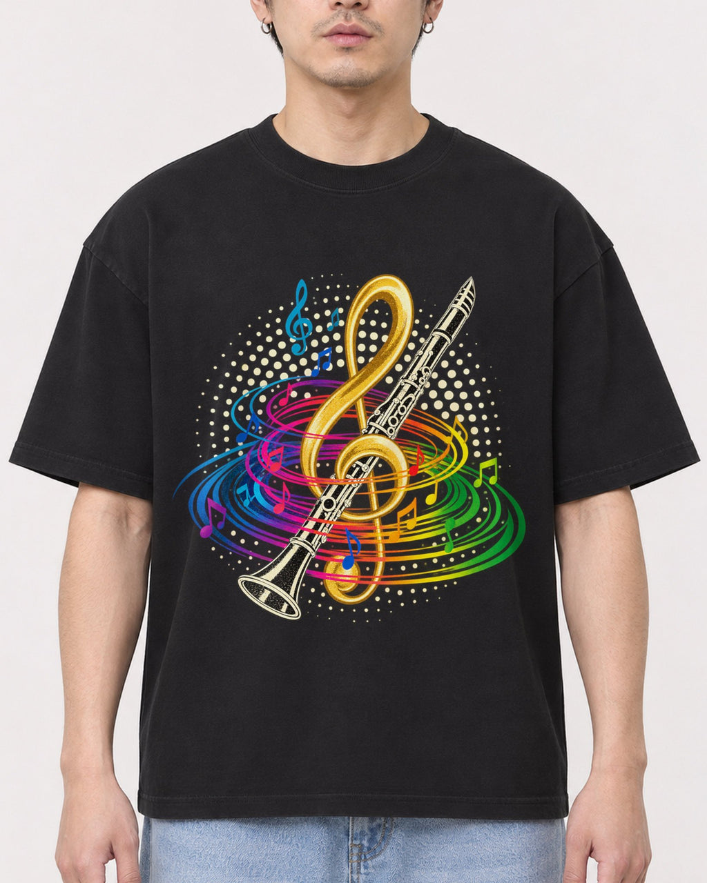 Mockup Boxy Heavyweight Tee Black male close-up 13