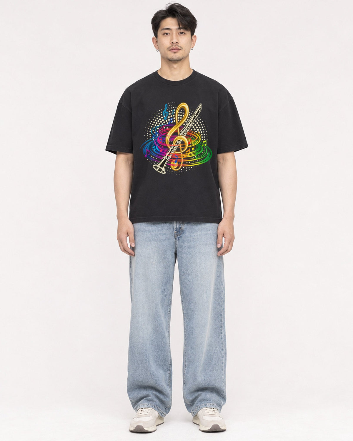 Mockup Boxy Heavyweight Tee Black male full-body 13