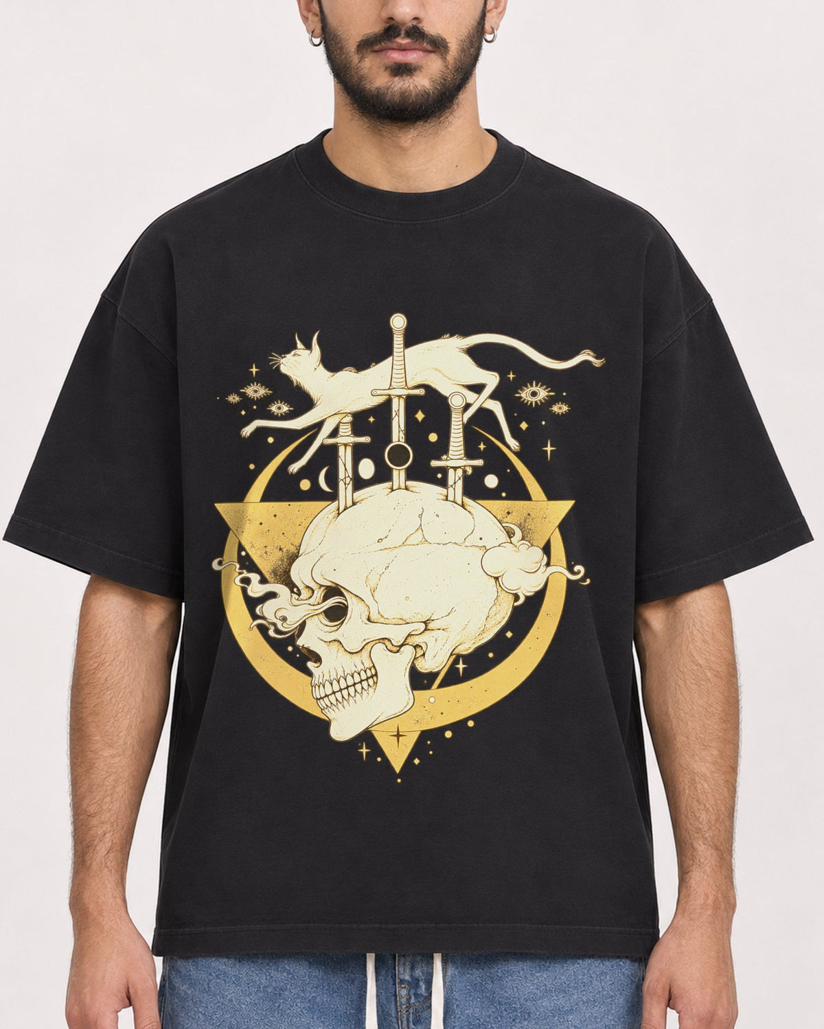 Mockup Boxy Heavyweight Tee Black male close-up 07