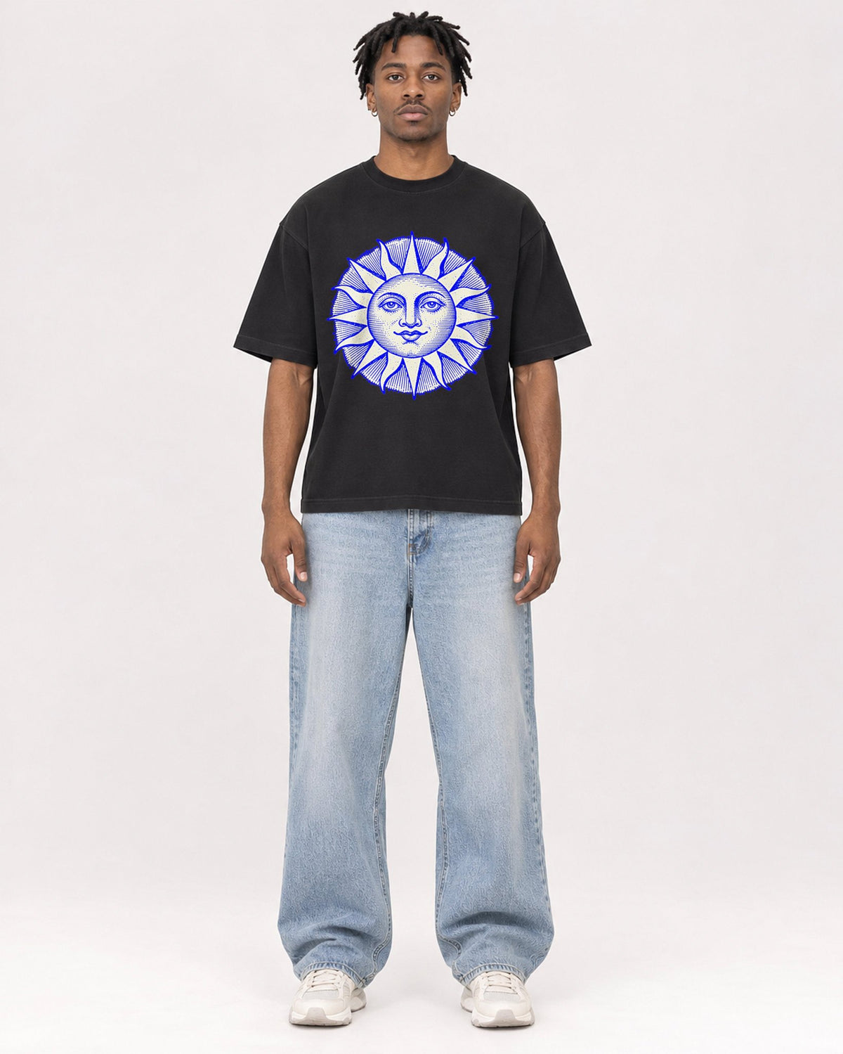 Mockup Boxy Heavyweight Tee Black male full-body 05
