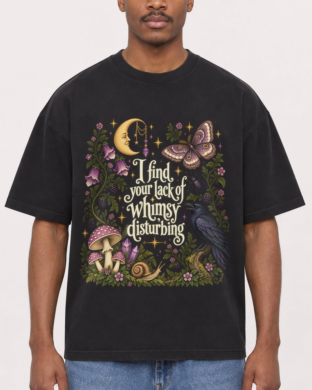 Mockup Boxy Heavyweight Tee Black male close-up 14