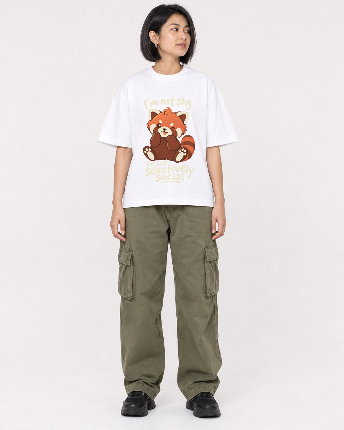 Mockup Boxy Heavyweight Tee White female full-body 32