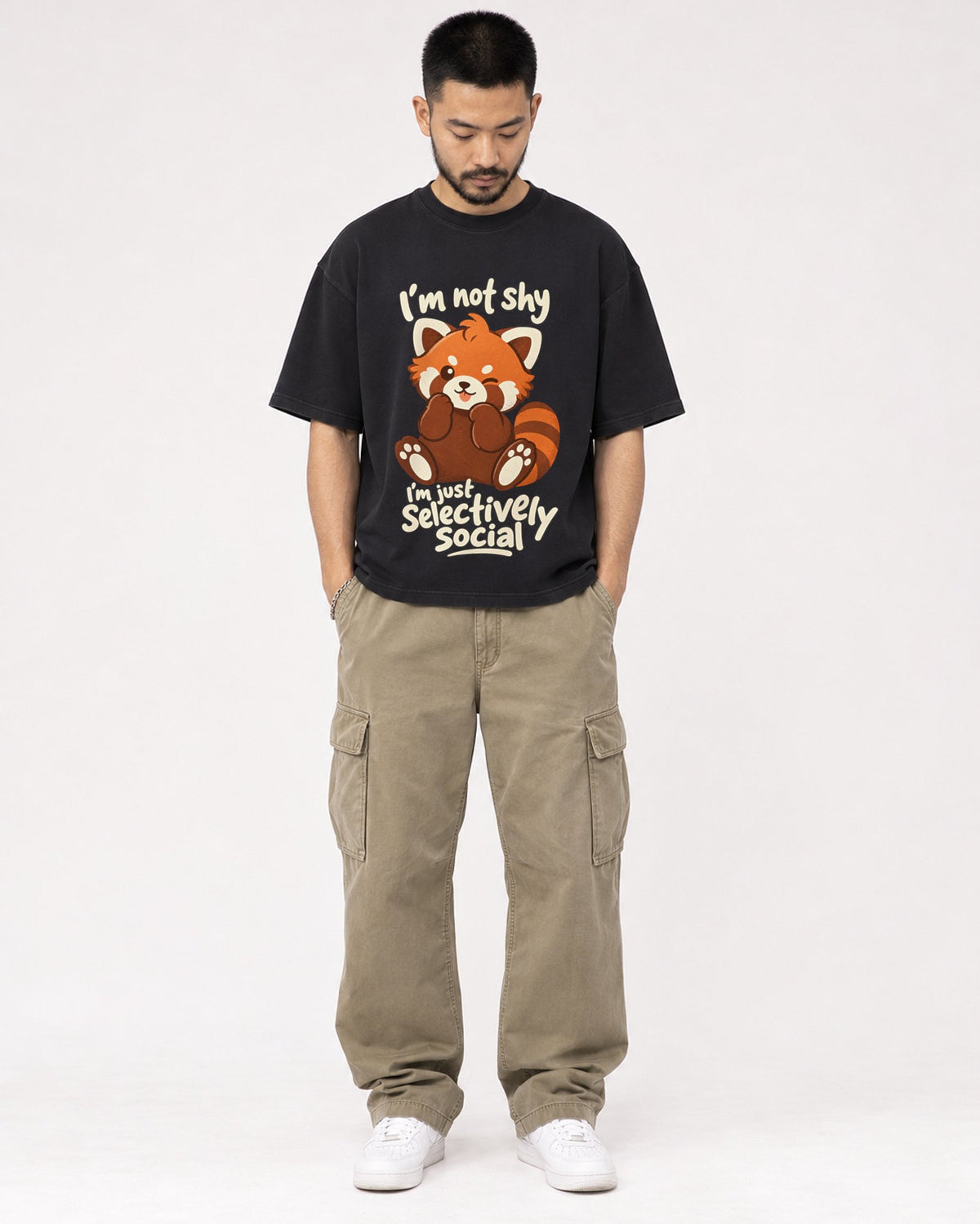Mockup Boxy Heavyweight Tee Black male full-body 32