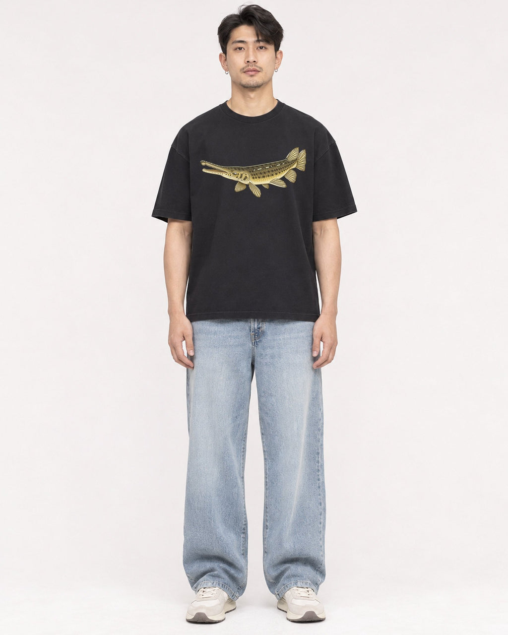 Mockup Boxy Heavyweight Tee Black male full-body 13
