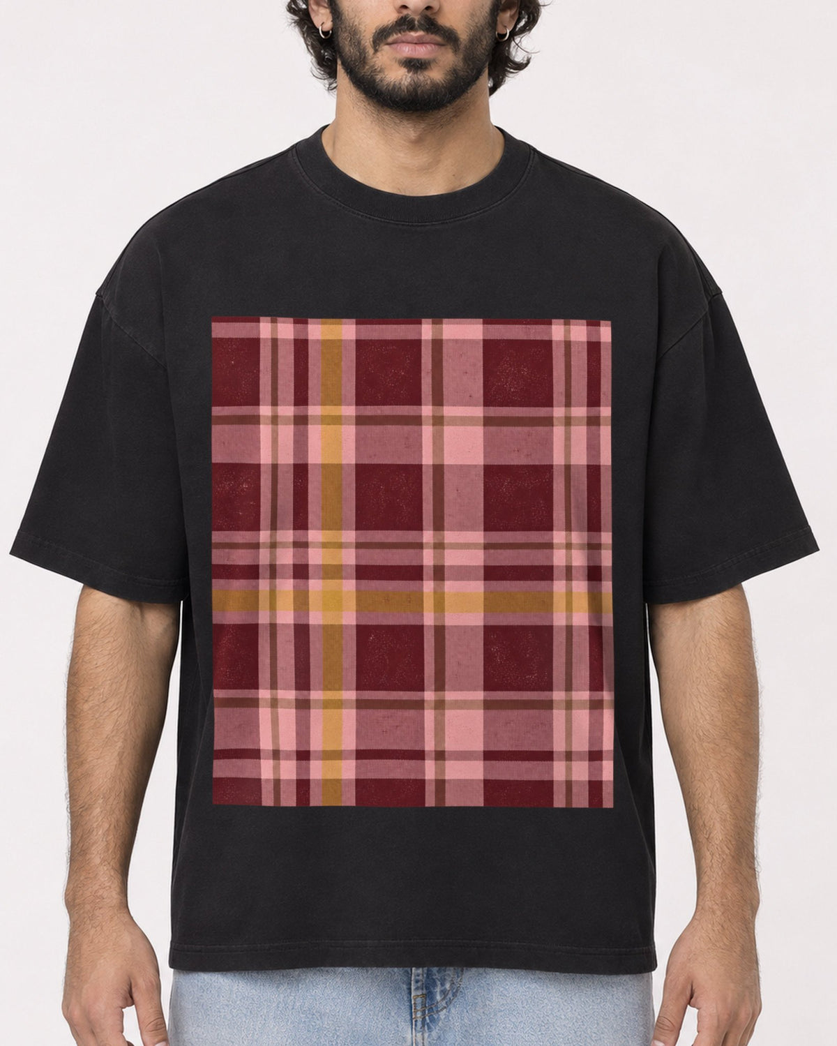 Mockup Boxy Heavyweight Tee Black male close-up 17