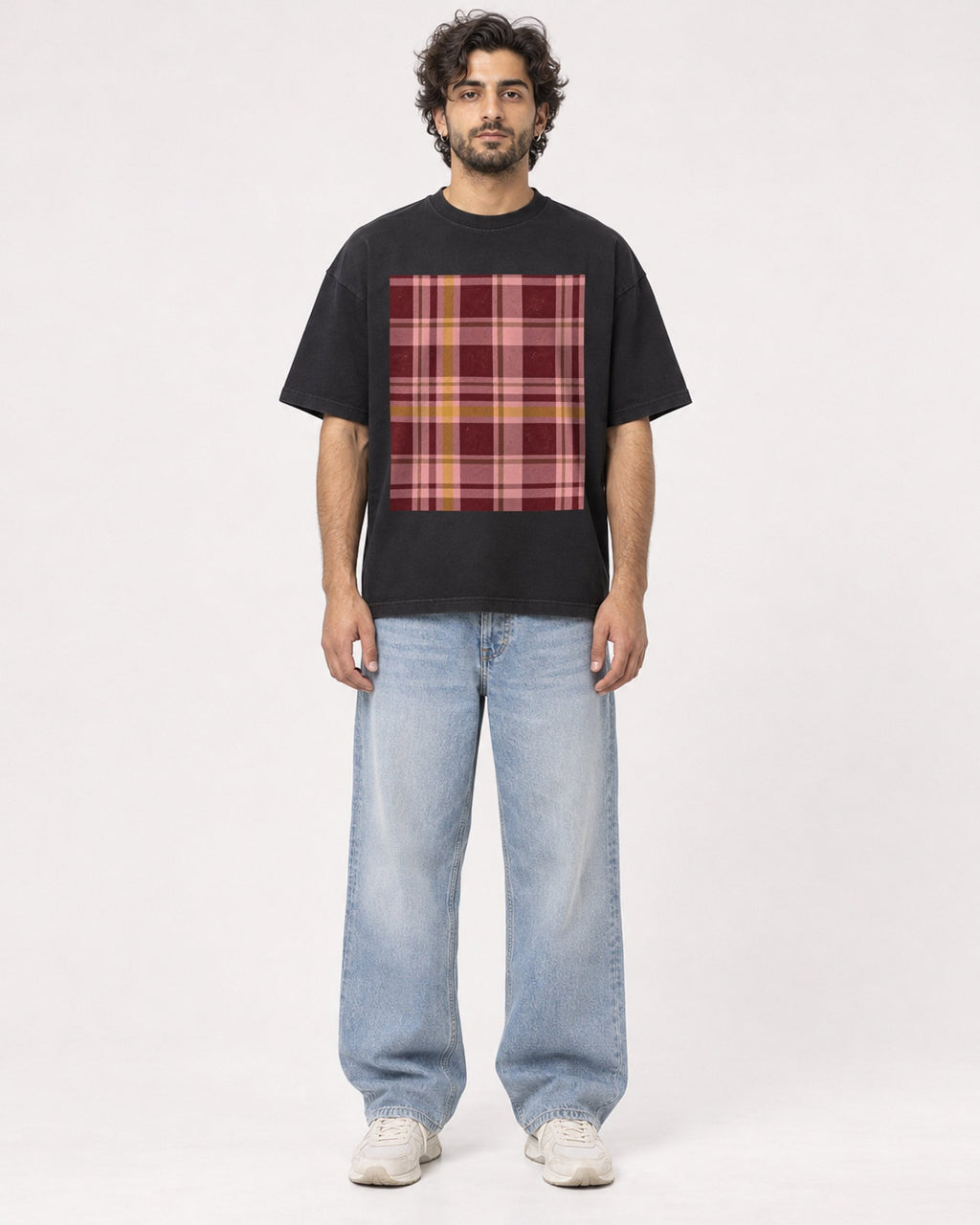 Mockup Boxy Heavyweight Tee Black male full-body 17