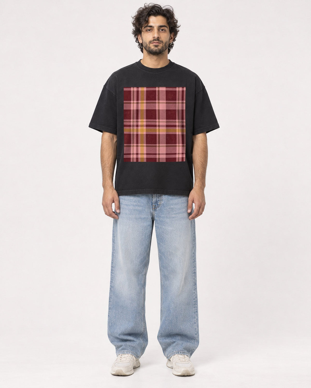 Mockup Boxy Heavyweight Tee Black male full-body 17