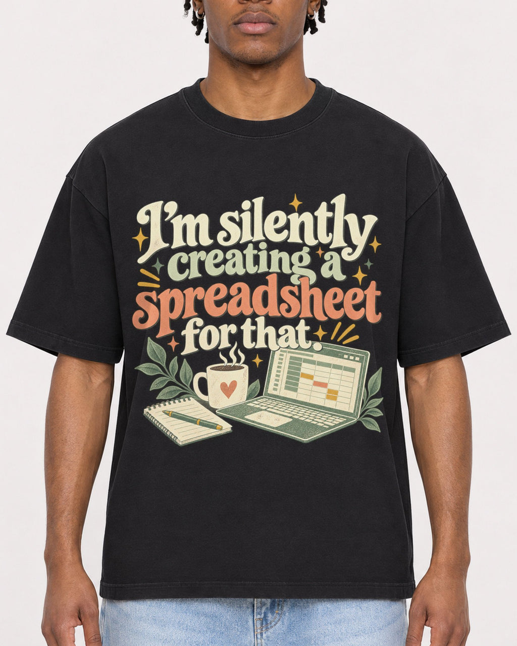 Mockup Boxy Heavyweight Tee Black male close-up 05