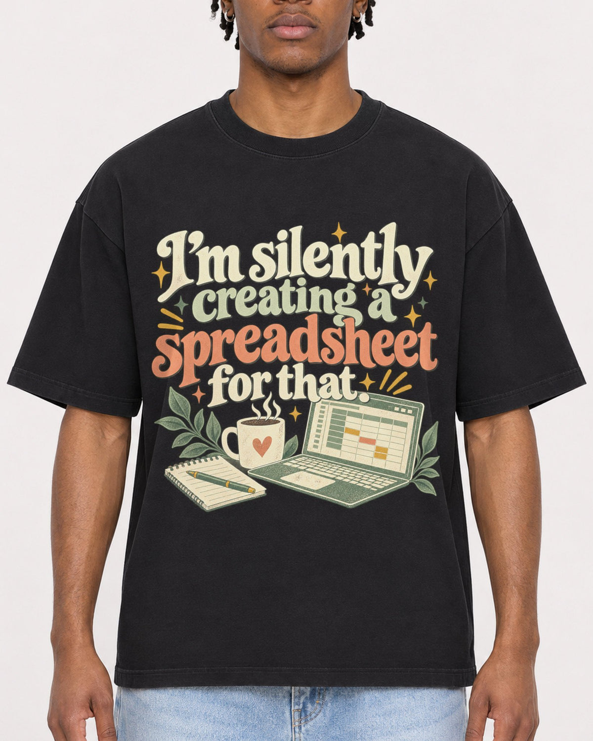 Mockup Boxy Heavyweight Tee Black male close-up 05