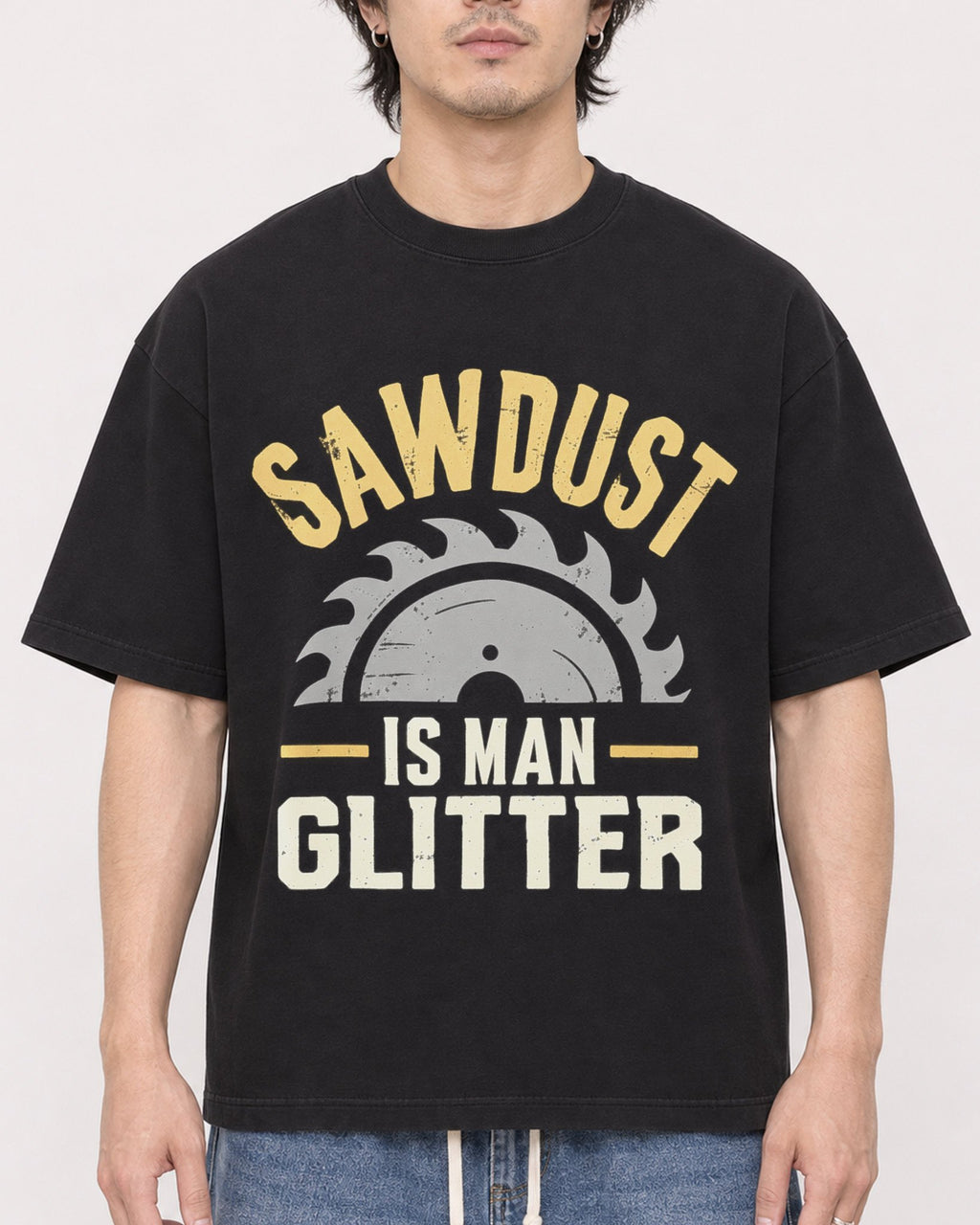 Mockup Boxy Heavyweight Tee Black male close-up 03
