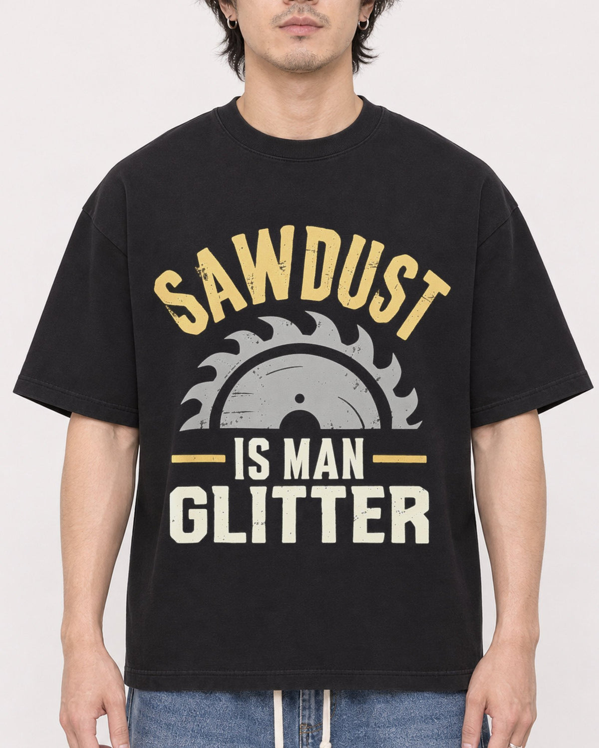 Mockup Boxy Heavyweight Tee Black male close-up 03