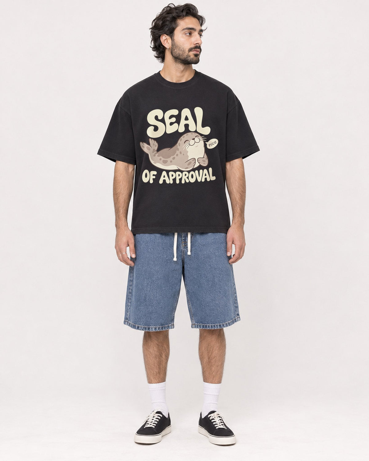 Mockup Boxy Heavyweight Tee Black male full-body 47