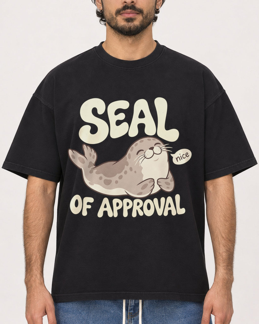 Mockup Boxy Heavyweight Tee Black male close-up 47
