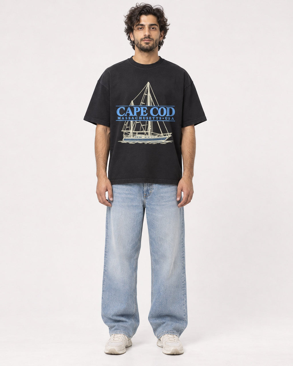 Mockup Boxy Heavyweight Tee Black male full-body 17