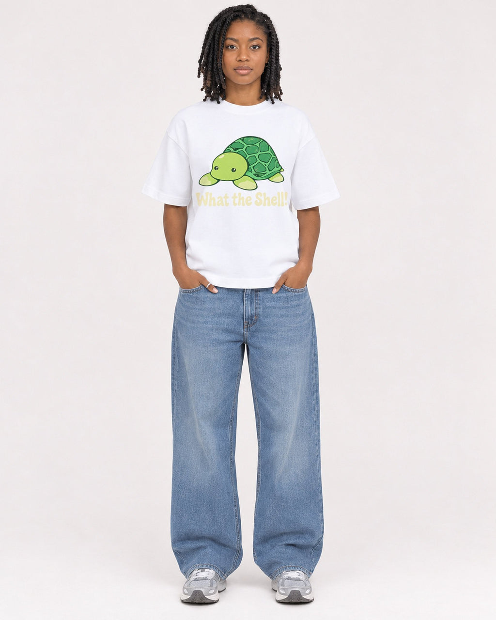 Mockup Boxy Heavyweight Tee White female full-body 15