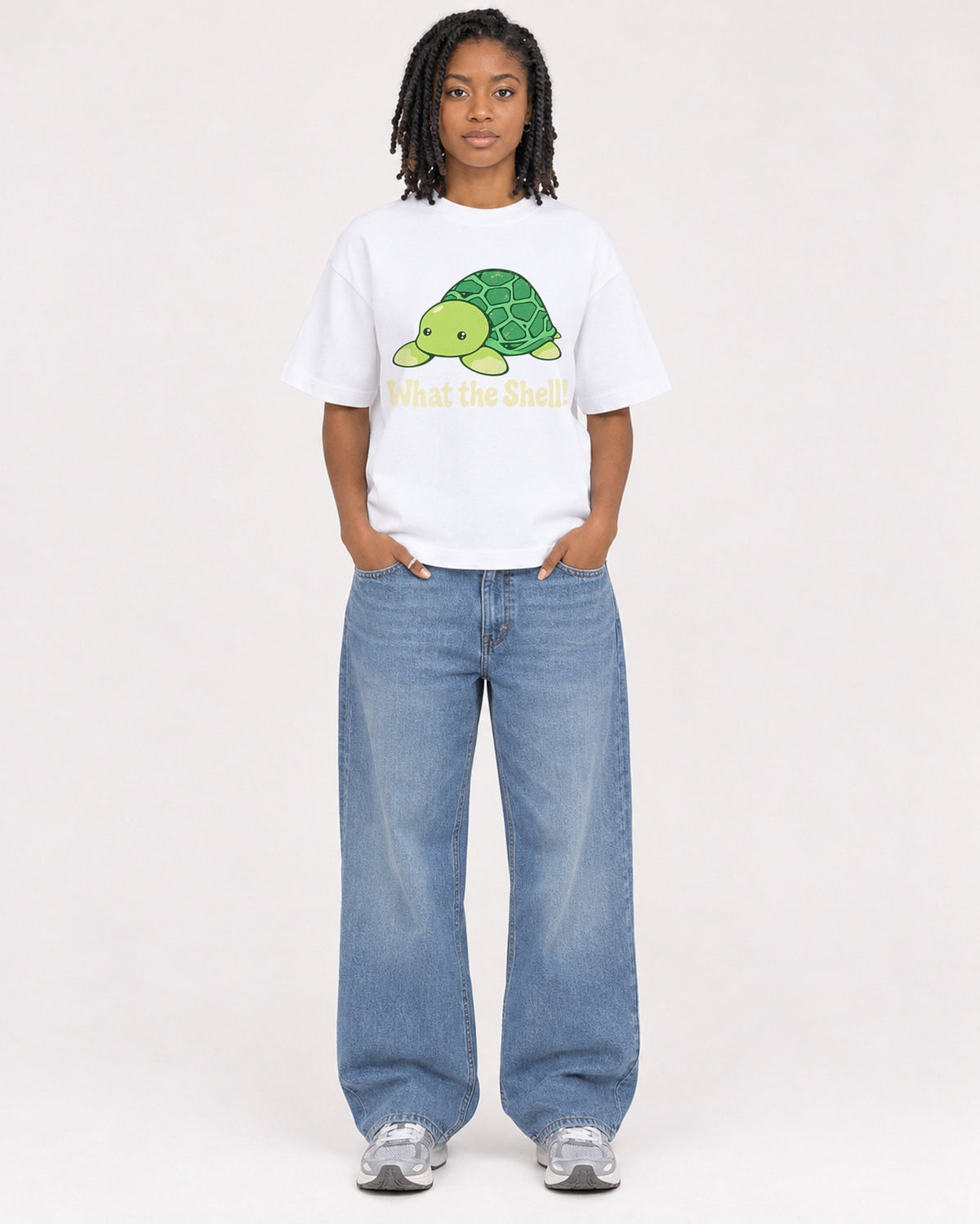 Mockup Boxy Heavyweight Tee White female full-body 15