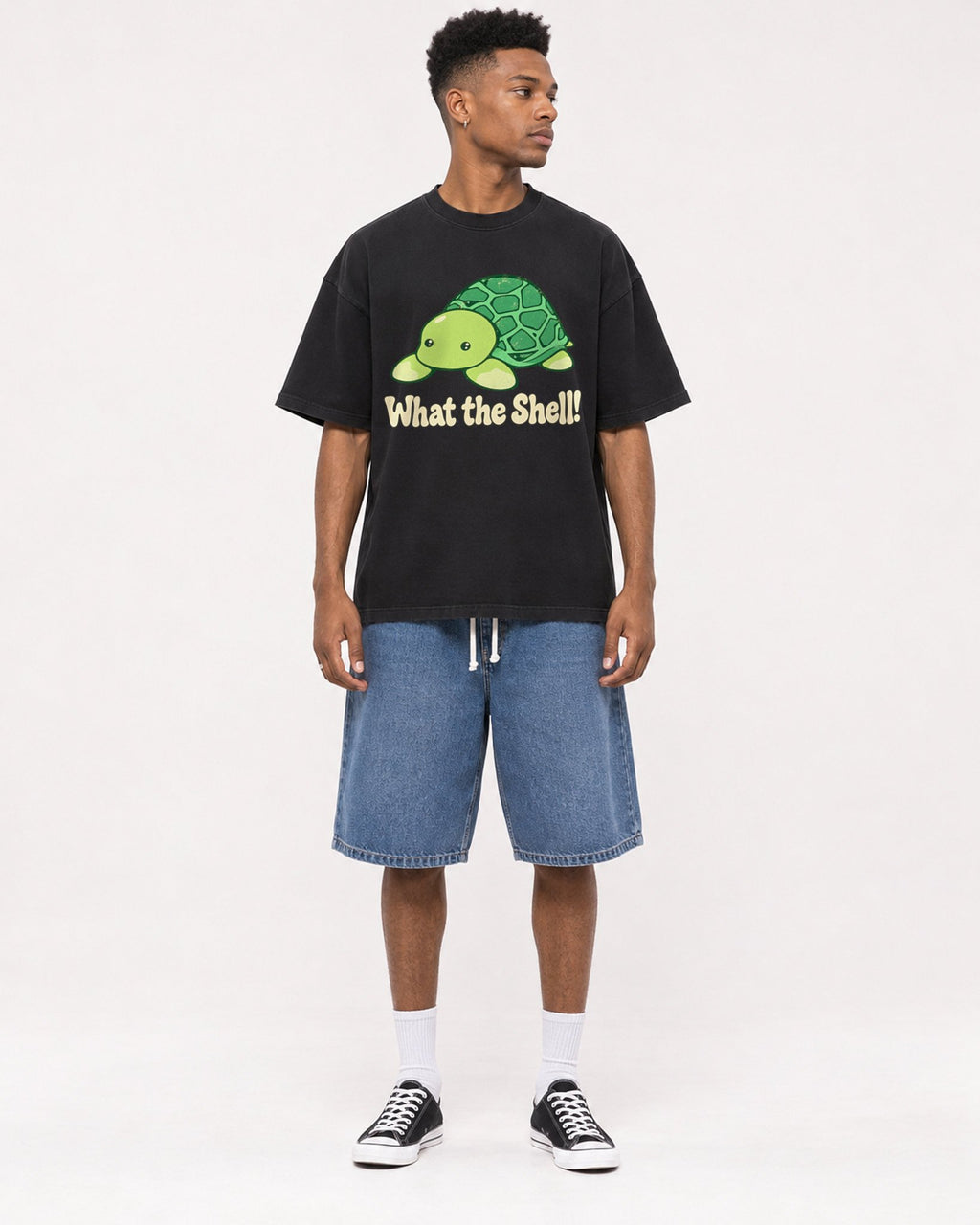 Mockup Boxy Heavyweight Tee Black male full-body 15