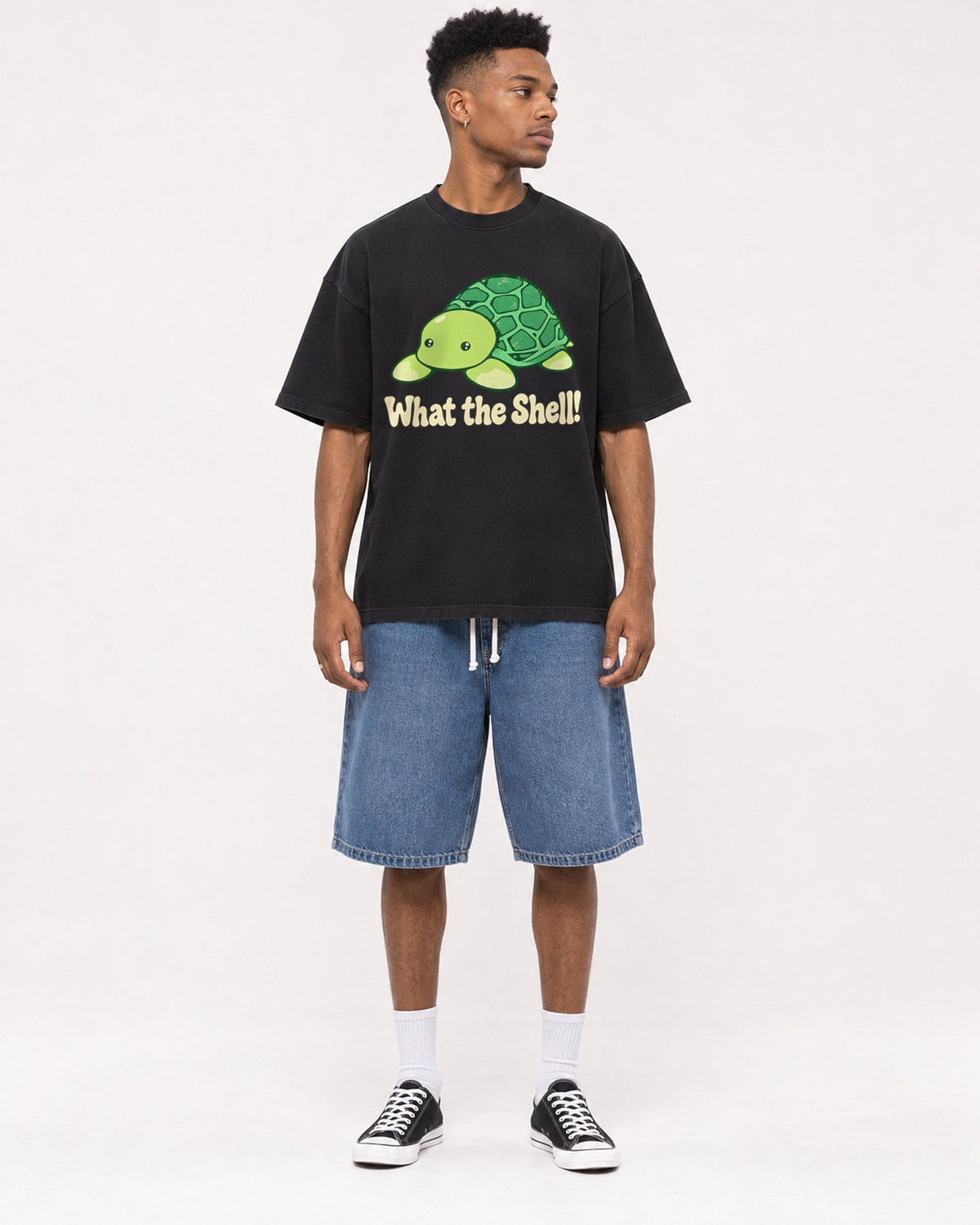 Mockup Boxy Heavyweight Tee Black male full-body 15
