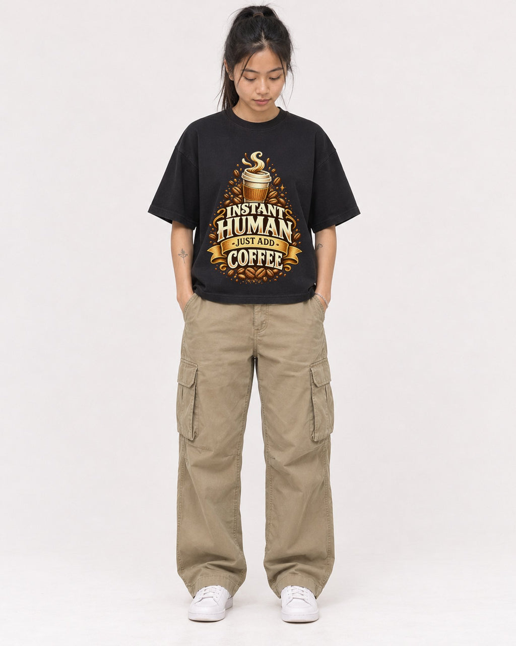 Mockup Boxy Heavyweight Tee Black female full-body 42