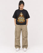 Mockup Boxy Heavyweight Tee Black female full-body 42