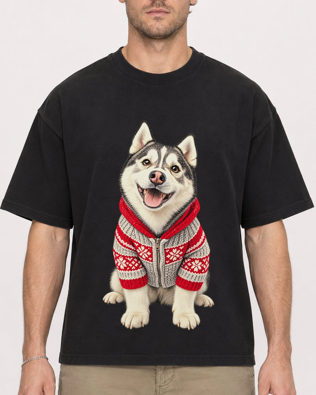 Mockup Boxy Heavyweight Tee Black male close-up 08