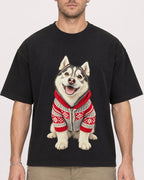 Mockup Boxy Heavyweight Tee Black male close-up 08