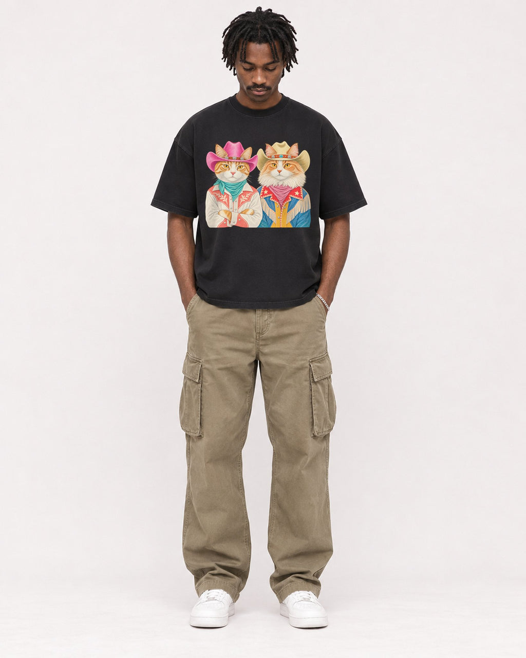 Mockup Boxy Heavyweight Tee Black male full-body 04