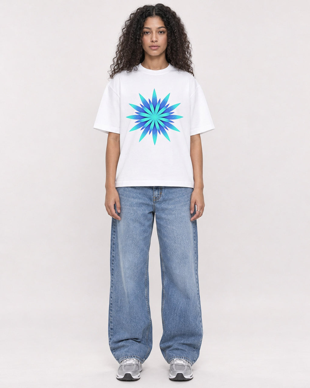 Mockup Boxy Heavyweight Tee White female full-body 10