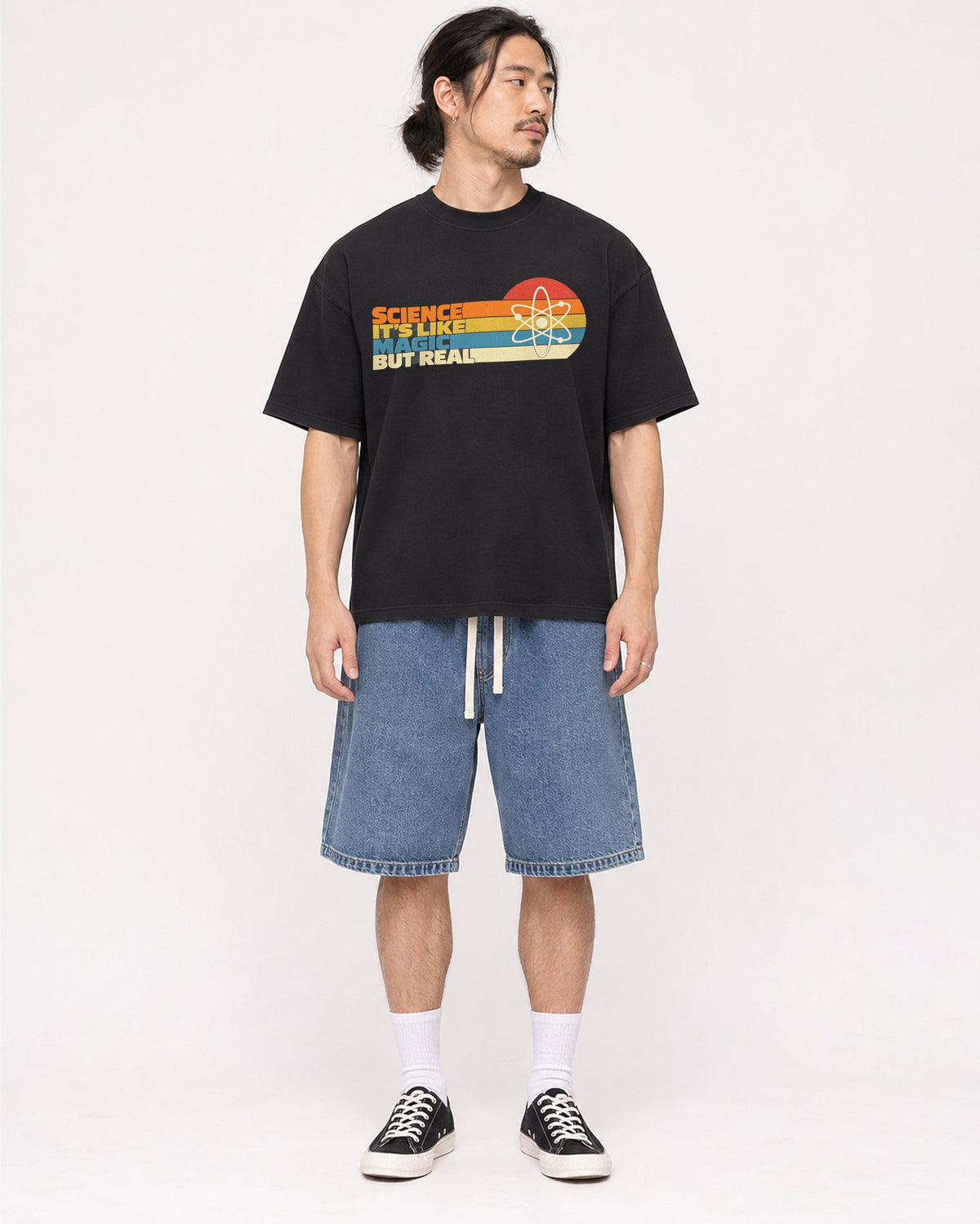 Mockup Boxy Heavyweight Tee Black male full-body 43