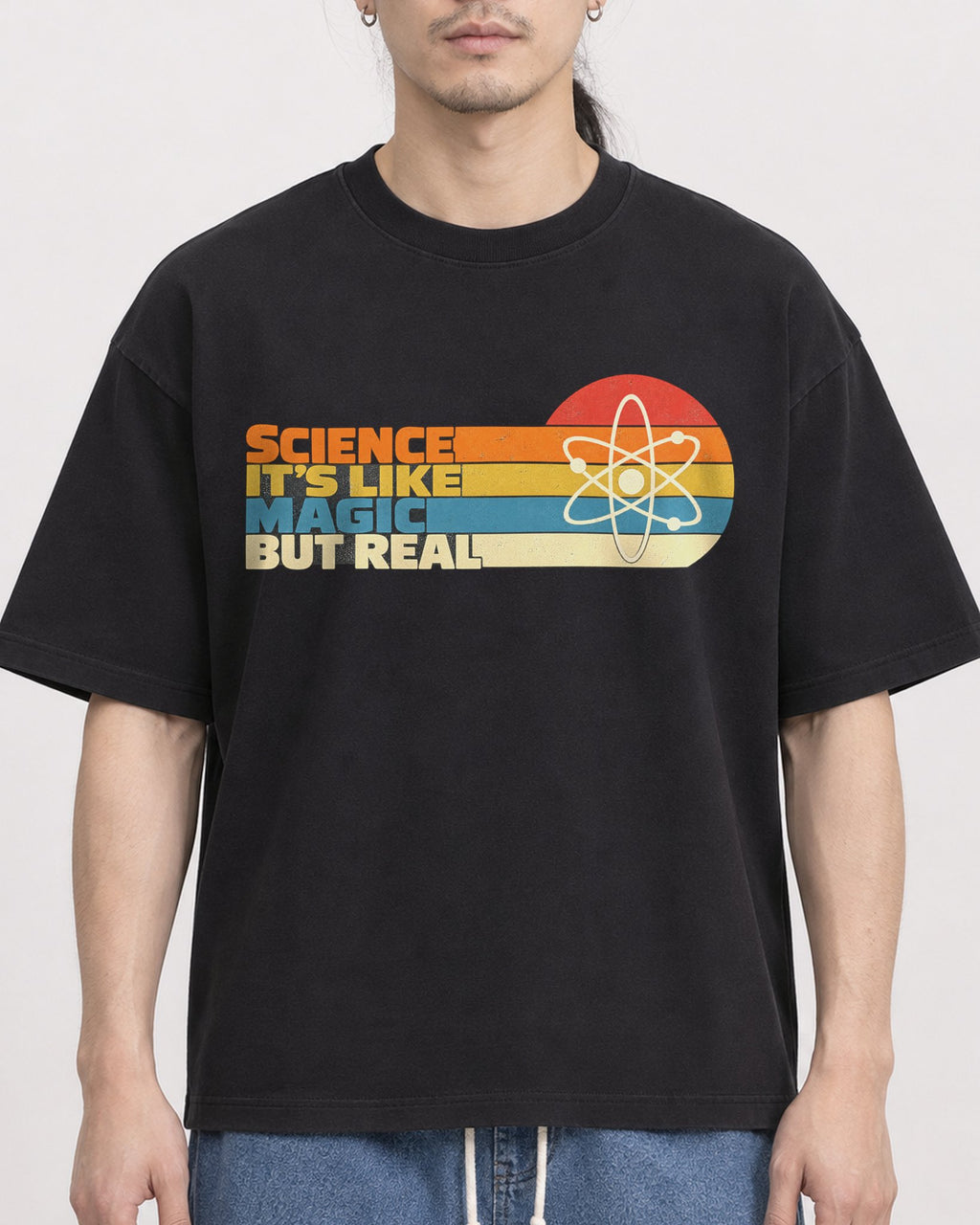 Mockup Boxy Heavyweight Tee Black male close-up 43