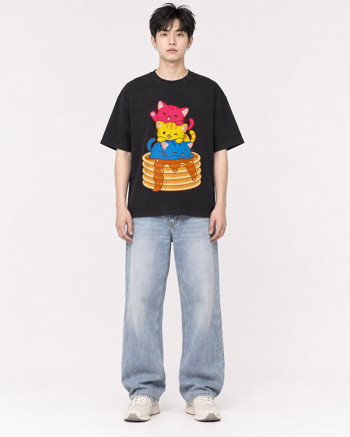 Mockup Boxy Heavyweight Tee Black male full-body 01