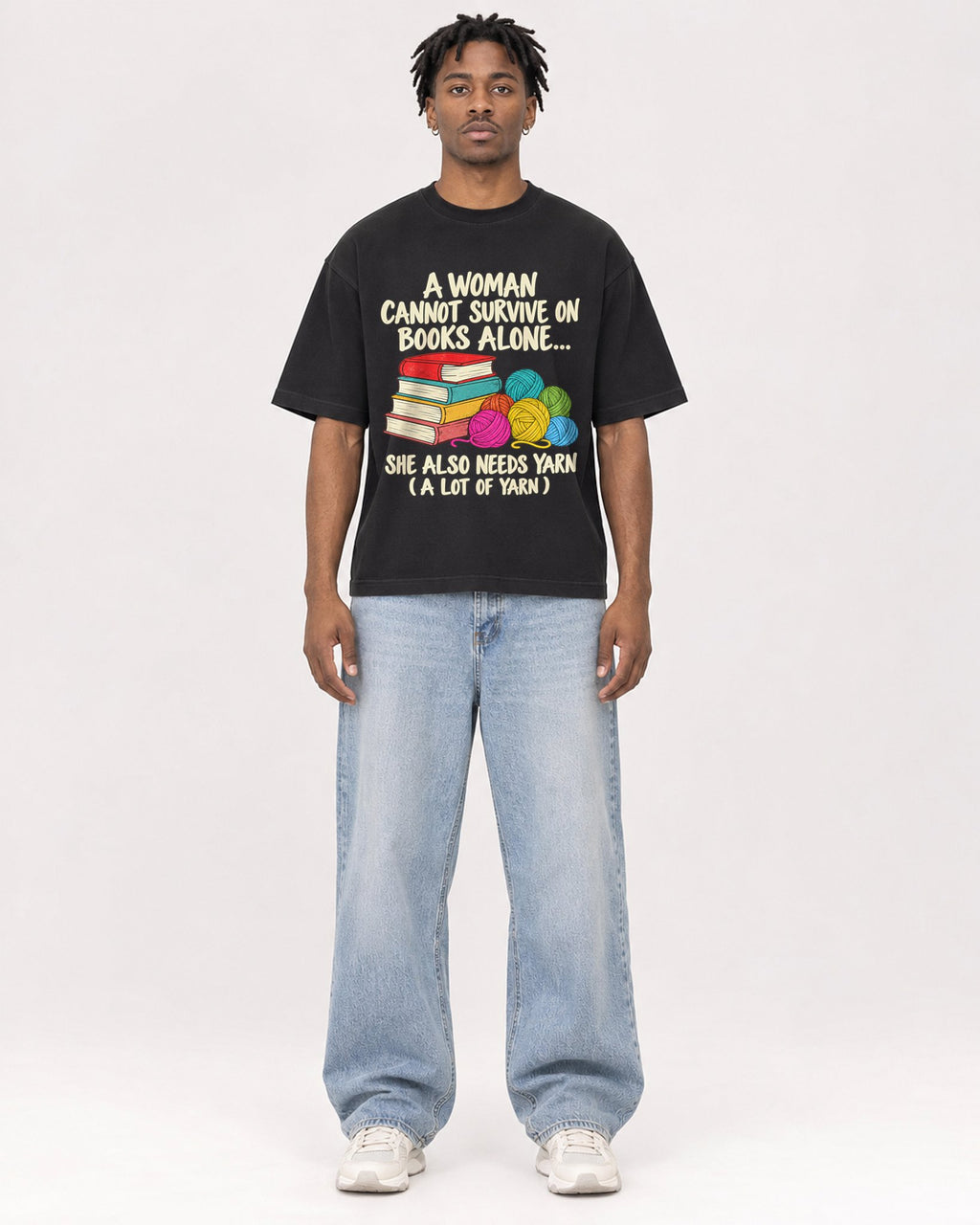 Mockup Boxy Heavyweight Tee Black male full-body 05