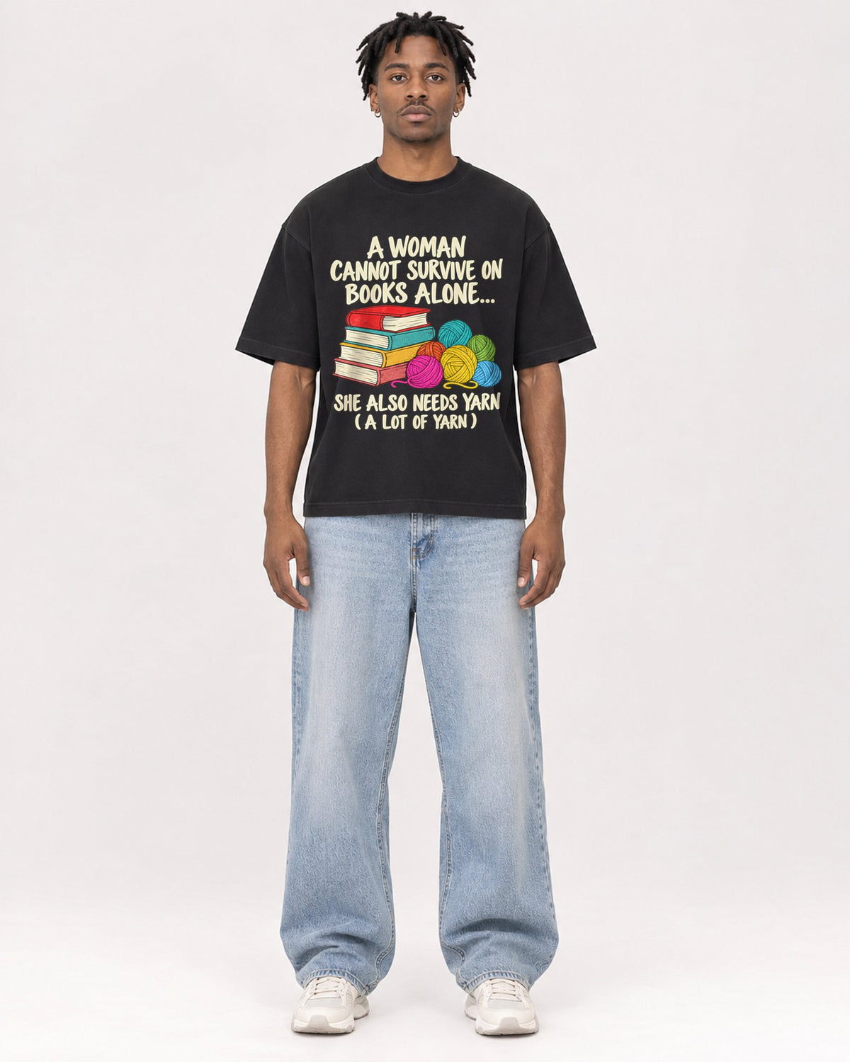 Mockup Boxy Heavyweight Tee Black male full-body 05