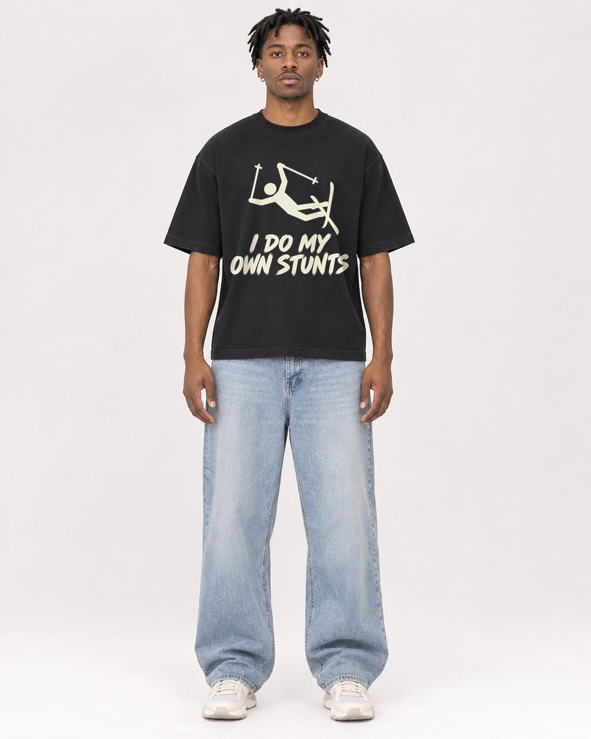 Mockup Boxy Heavyweight Tee Black male full-body 05