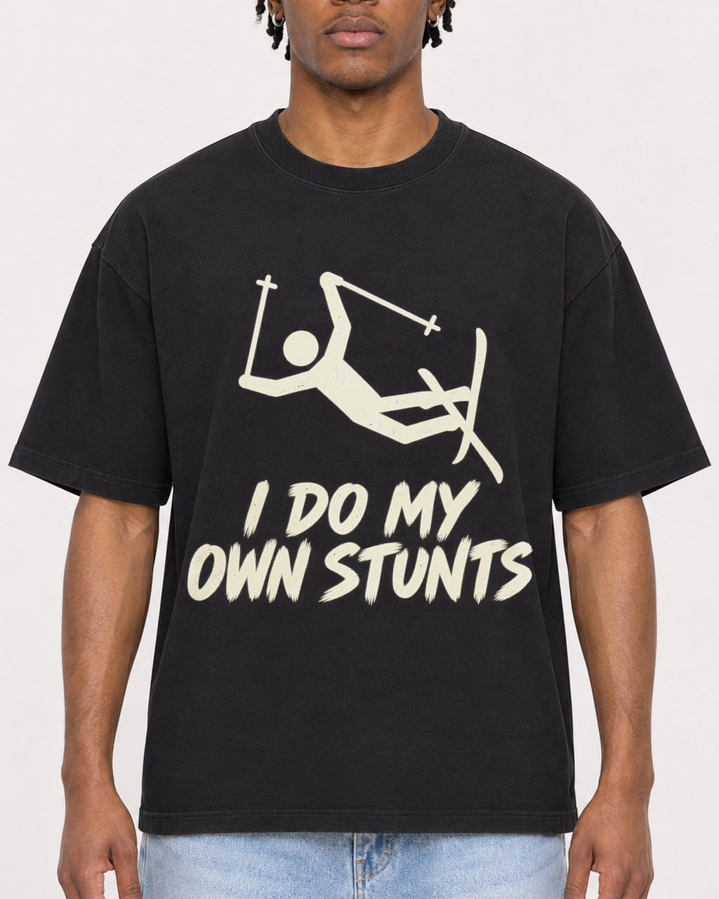 Mockup Boxy Heavyweight Tee Black male close-up 05