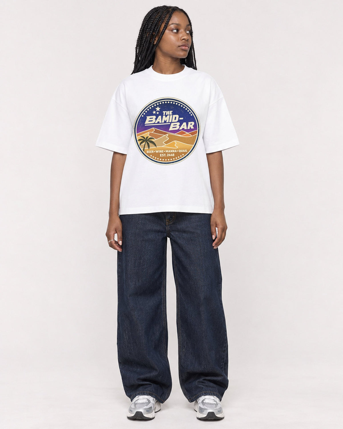 Mockup Boxy Heavyweight Tee White female full-body 04